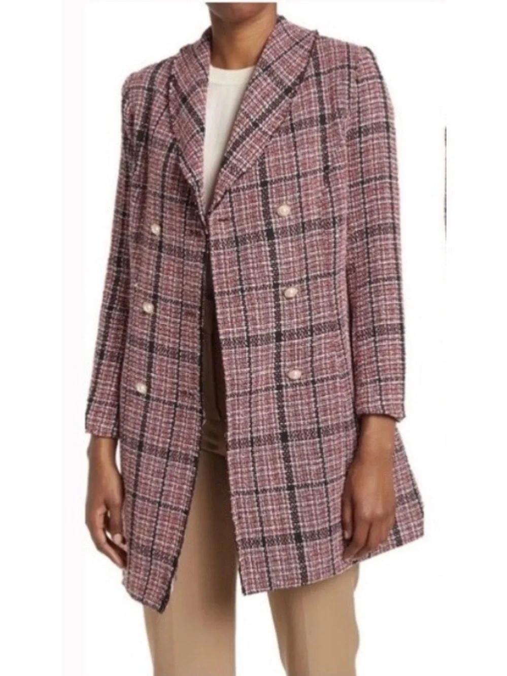 PLM Tweed Pearl Gold Buttons Long Winter Pea Style Coat Jacket.